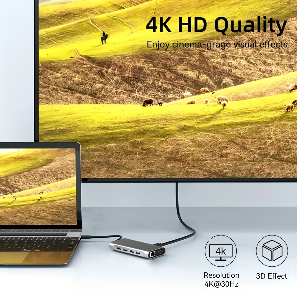 Hub USB Type-C 11-en-1 avec convertisseur HD 4K pour ordinateur portable et mobile