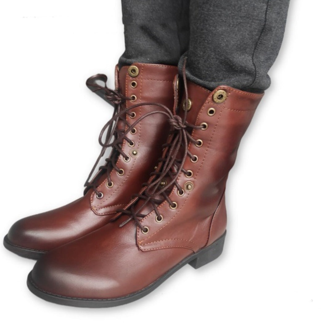 Bottes Mi-Mollet en Cuir PU – Style Européen et Américain