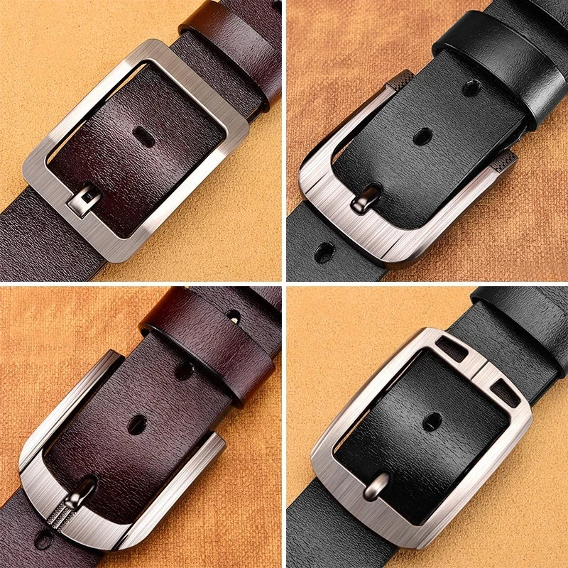 Ceinture en Cuir Véritable avec Boucle pour Homme