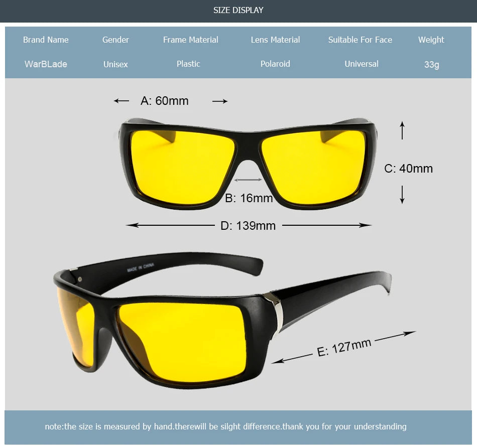 WarBLade – Lunettes de Vision Nocturne pour Conducteur, Polarisées, Verres Jaunes, Protection UV400