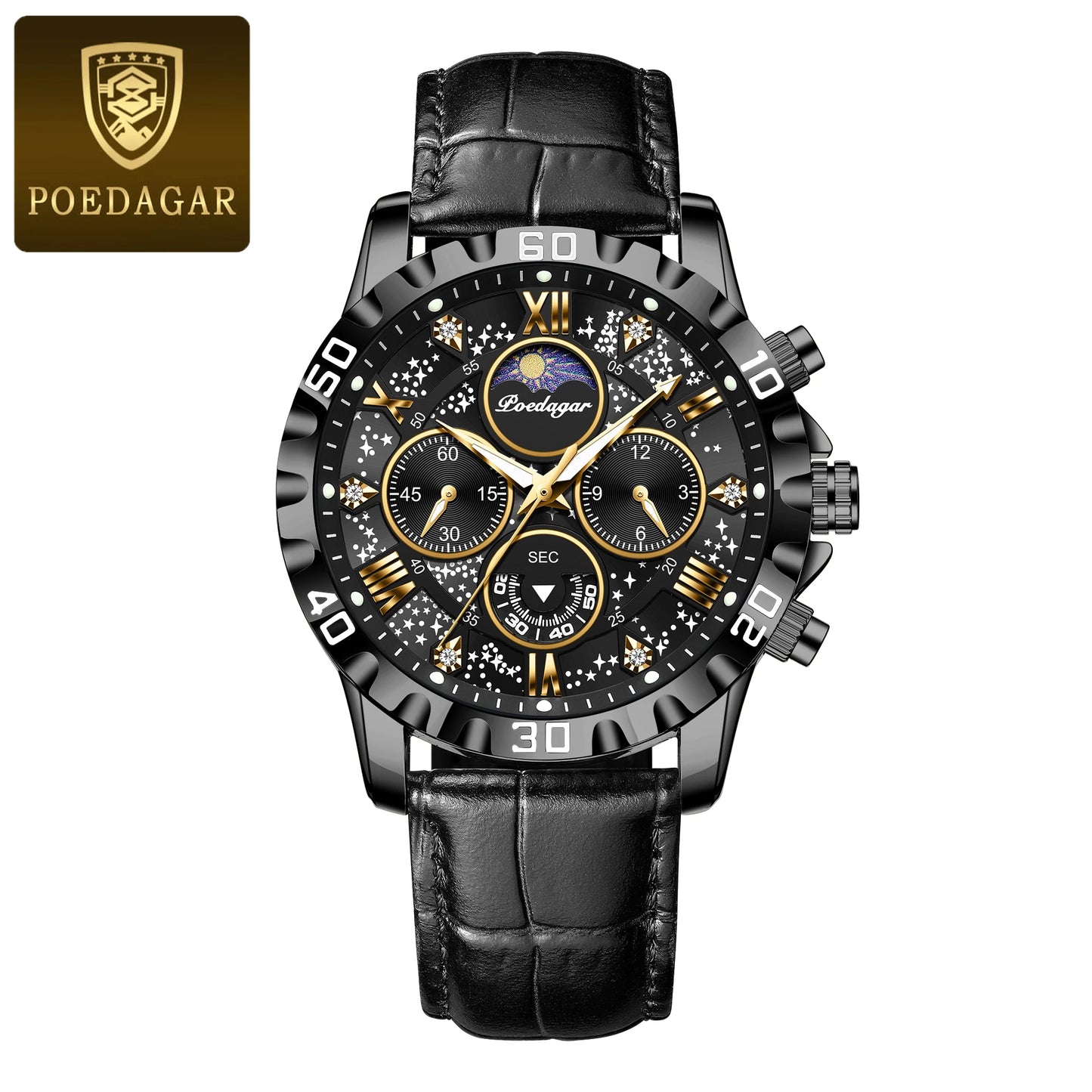 POEDAGAR – Montre de Luxe en Cuir pour Homme, Chronographe Militaire et Étanche