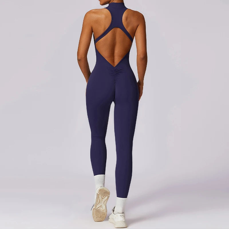 Combinaison de sport une pièce pour femme, dos en V