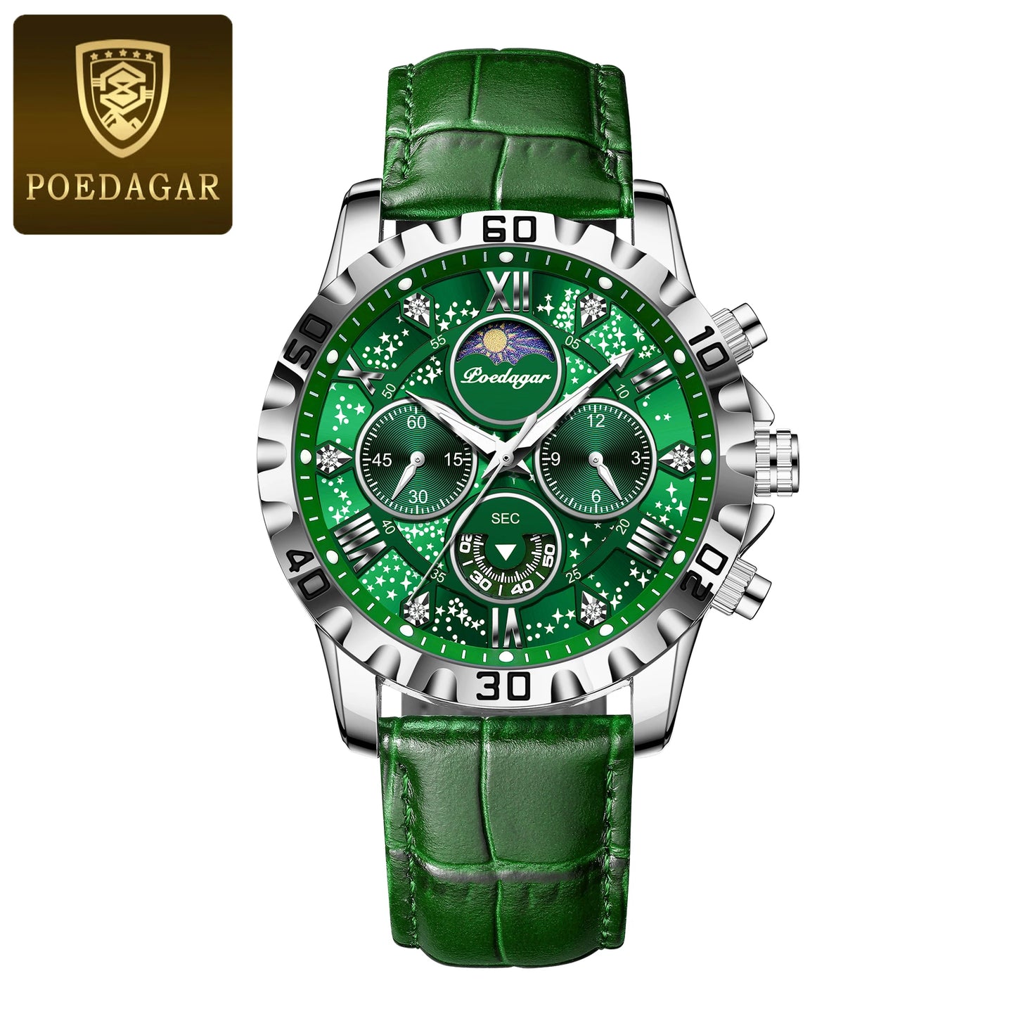 POEDAGAR – Montre de Luxe en Cuir pour Homme, Chronographe Militaire et Étanche