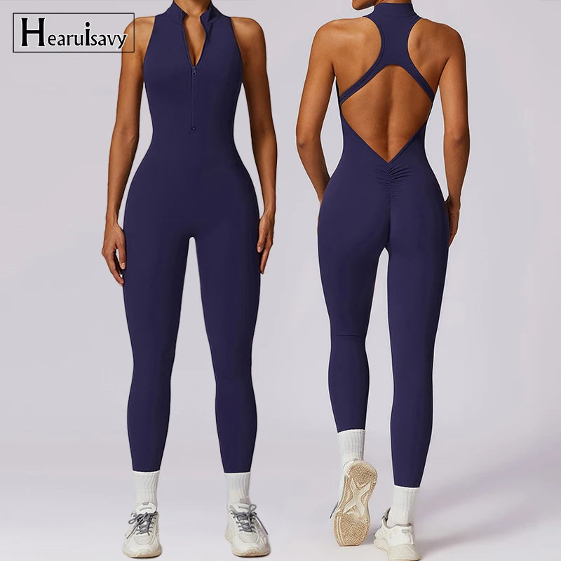 Combinaison de sport une pièce pour femme, dos en V