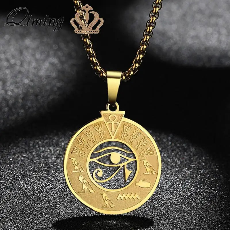 Collier Pendentif QIMING Handmade Ankh &amp; Œil d'Horus – Bijoux Égyptiens &amp; Turcs