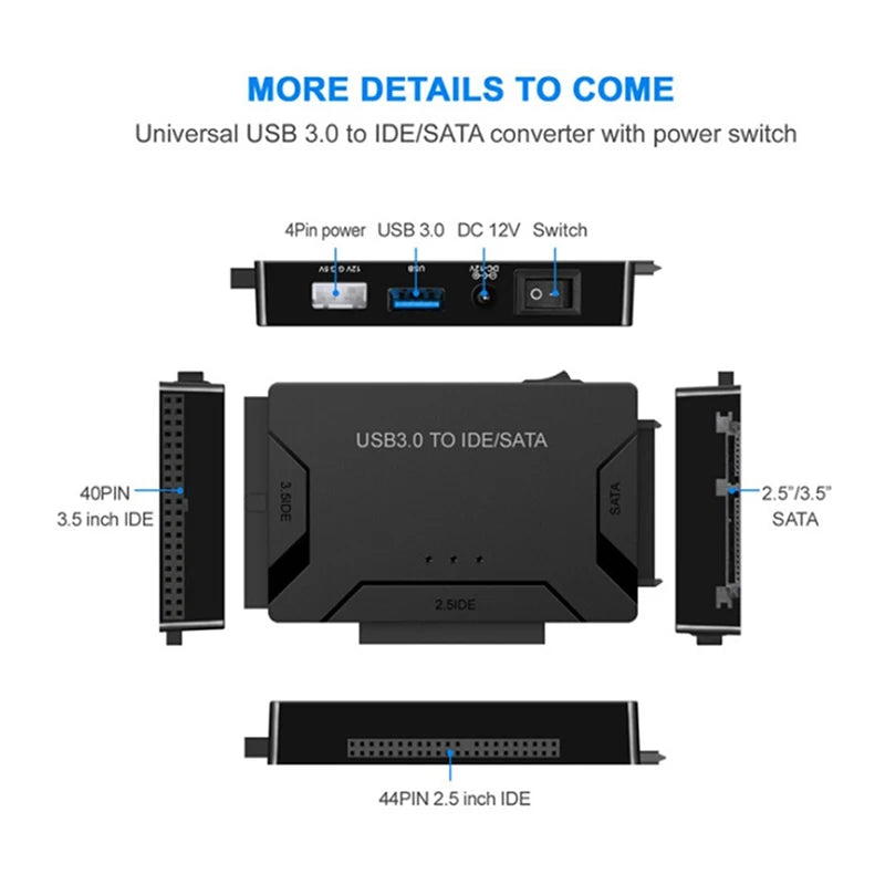 Adaptateur de disque dur USB 3.0 à SATA IDE, câble convertisseur pour disque dur 3.5 2.5 pouces/SSD CD DVD ROM CD-RW 3 en 1 IDE SATA