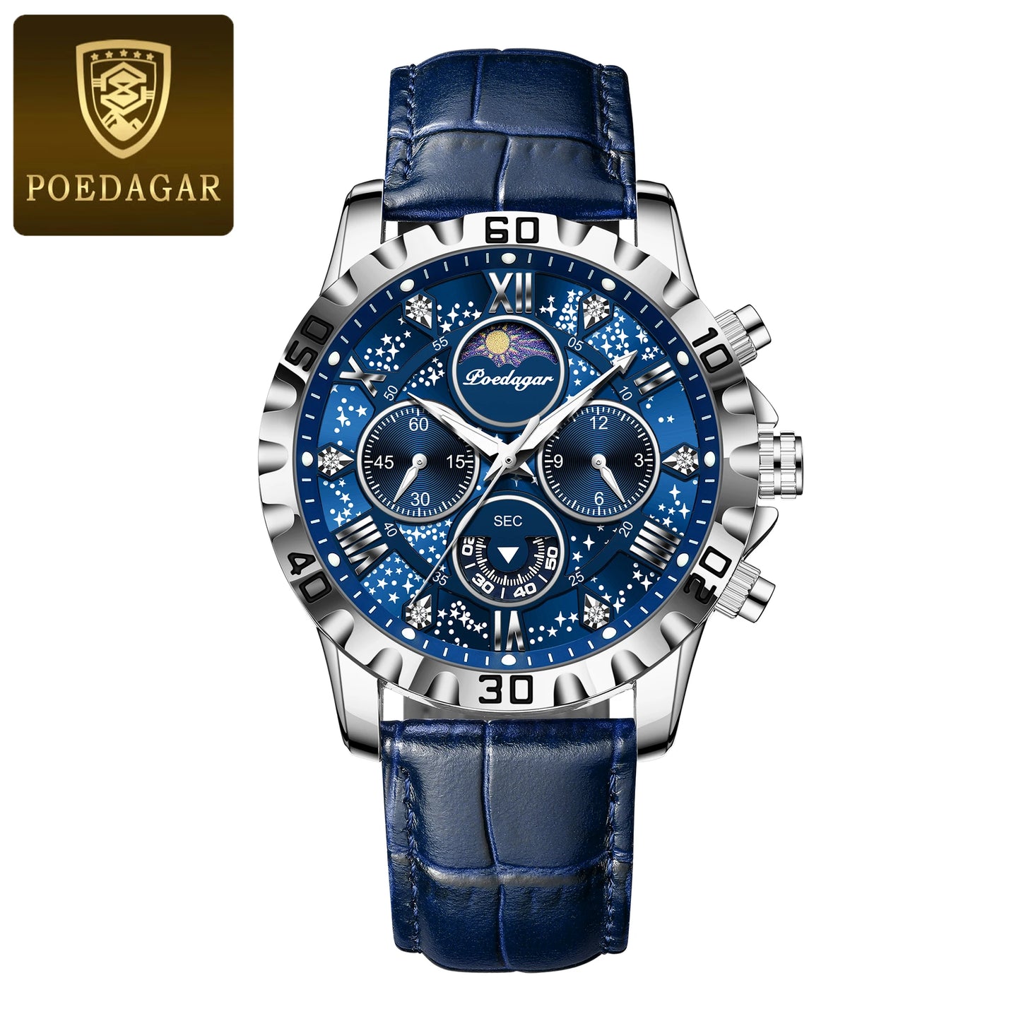 POEDAGAR – Montre de Luxe en Cuir pour Homme, Chronographe Militaire et Étanche