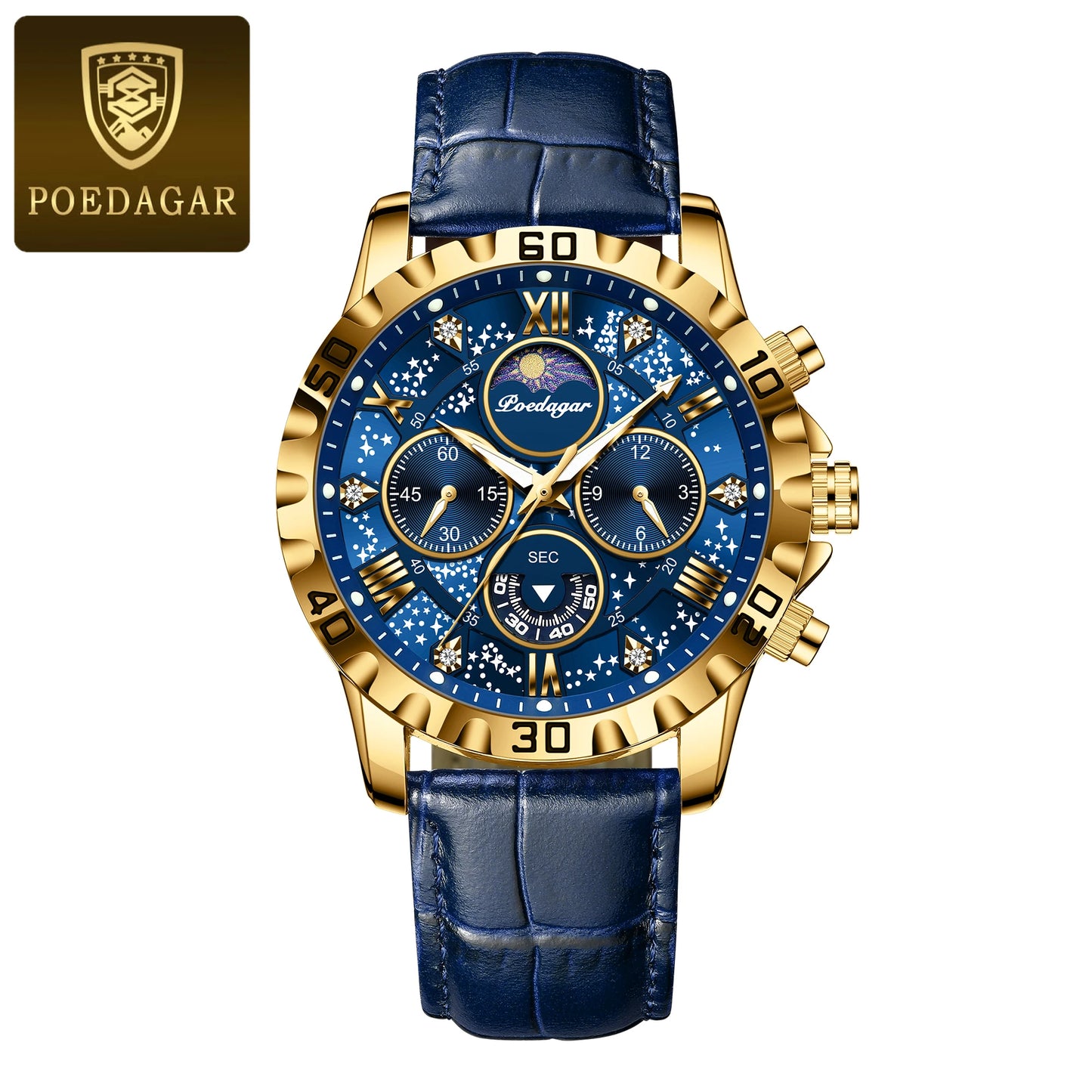 POEDAGAR – Montre de Luxe en Cuir pour Homme, Chronographe Militaire et Étanche