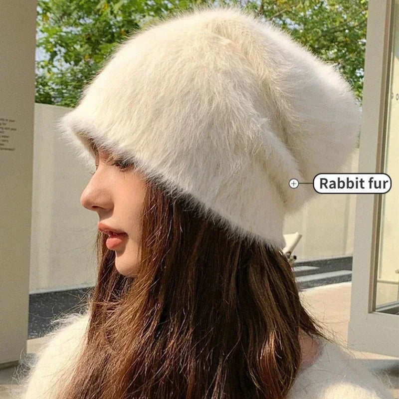 Bonnet d’Hiver Luxe en Fourrure de Lapin Douce